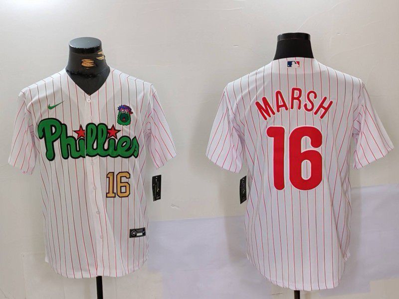 Men Philadelphia Phillies #16 Marsh White stripe Second generation Joint Name 2024 Nike MLB Jersey style 2->philadelphia phillies->MLB Jersey